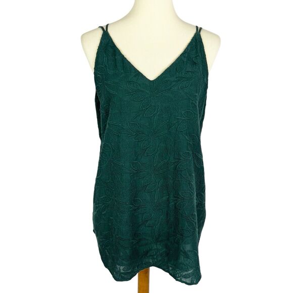 LOFT Emerald Green Floral Embroidered V-Neck Strappy Lined Cami Top Women Medium - Picture 2 of 11